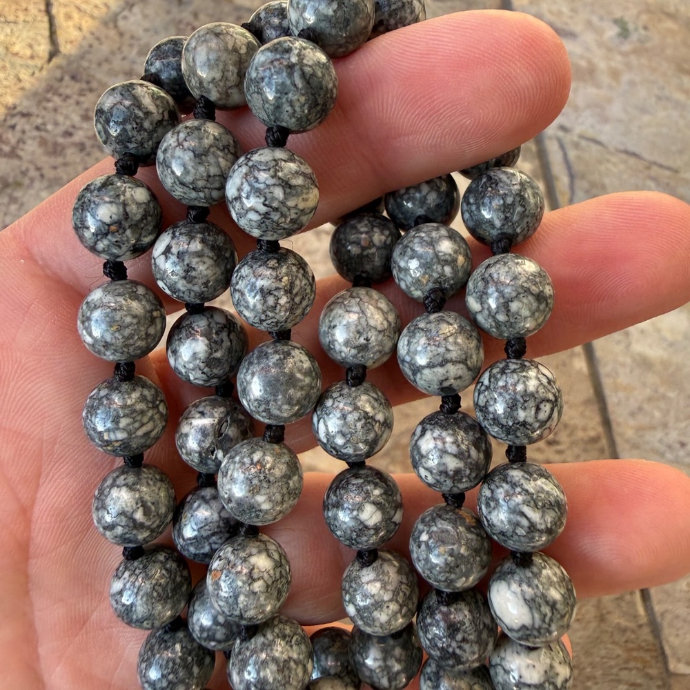 Natural Round Semi Precious Gemstones 29” Necklace Beaded Knotted Long Strand. - Picture 3 of 5